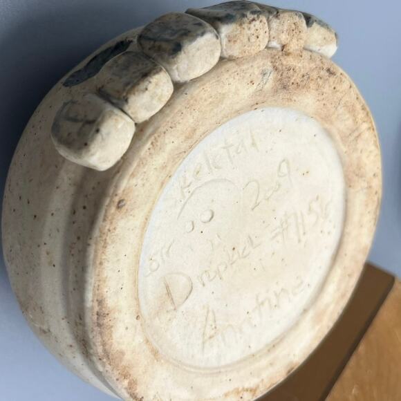 Vtg signed Pottery Skull Ceramic Honey pot Trinket Box Lid Dark Academia Vessel - Picture 8 of 9